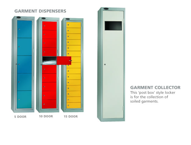 Garment Lockers, Garment Dispensing Lockers, Garment Collection Lockers.